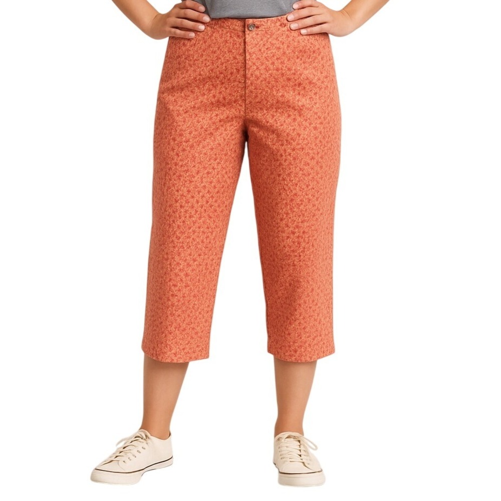 Liz Claiborne Lizwear Floral Capri Pants Women 8P Petite Orange Red White New